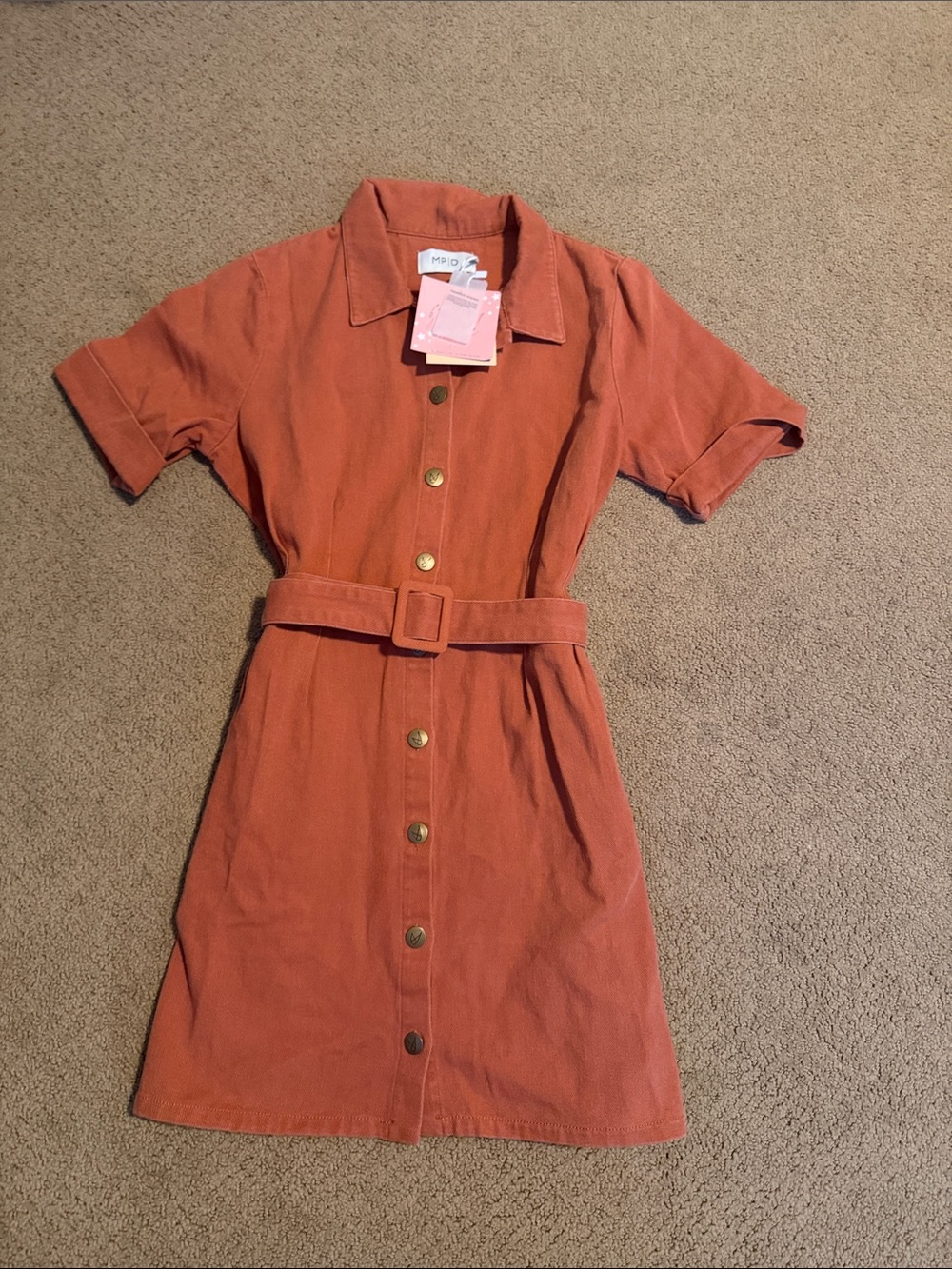 MINKPINK Kids Rust Button-Front Belted Dress
